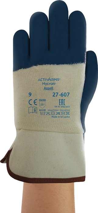 Handschuhe ActivArmr® Hycron® 27-607 Gr.10 weiß/blau BW-Jersey m.Nitril