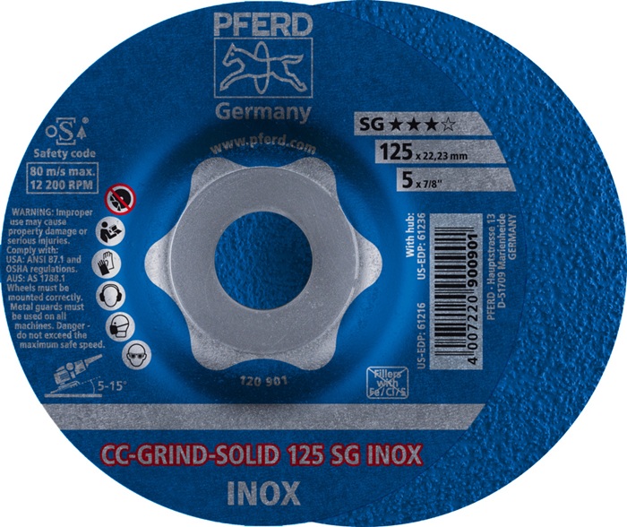 Schleifscheibe CC-GRIND-SOLID SG INOX D125xSmm gekr.INOX PFERD