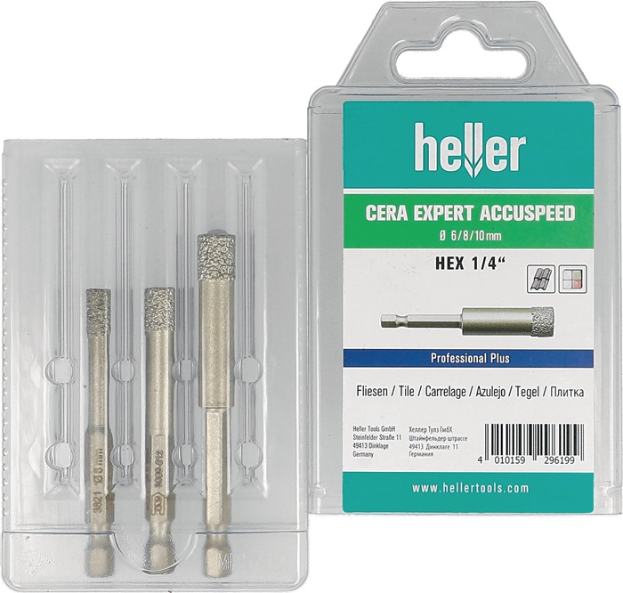 Feinsteinzeugbohrer Cera Expert Accuspeed 3-tlg.D.6,8,10mm Schaft 6-kant HELLER
