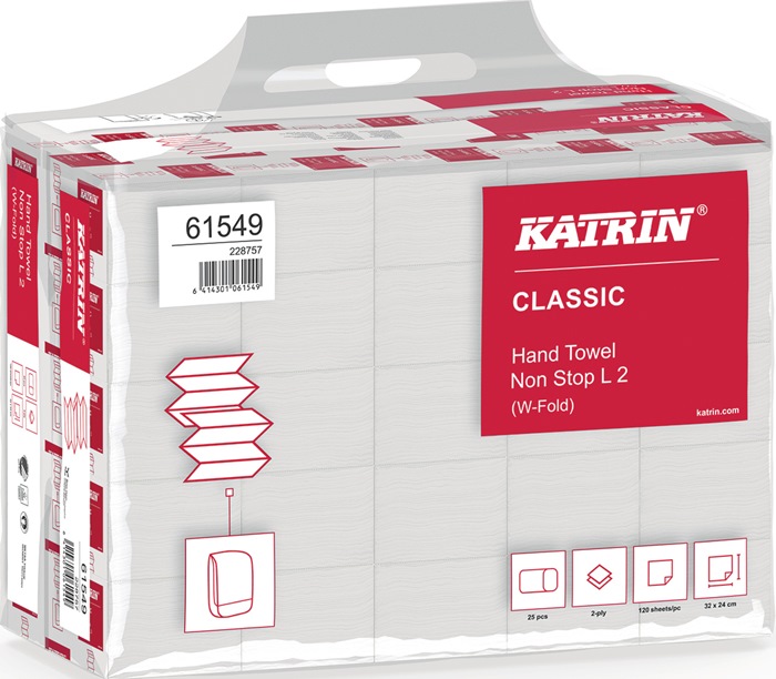 Falthandtuch Katrin Classic L 2 2-lagig weiß L240mm xB320ca.mm 3000 Tücher/KT